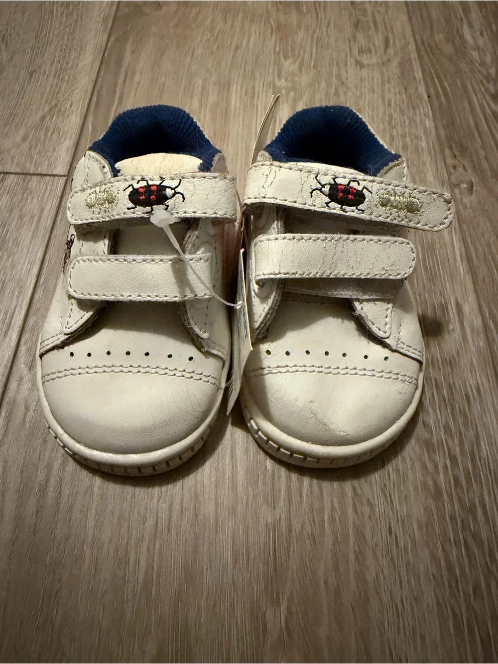 McDonald's White Baby Walker Sneakers with Navy Lining and Ladybug Detail